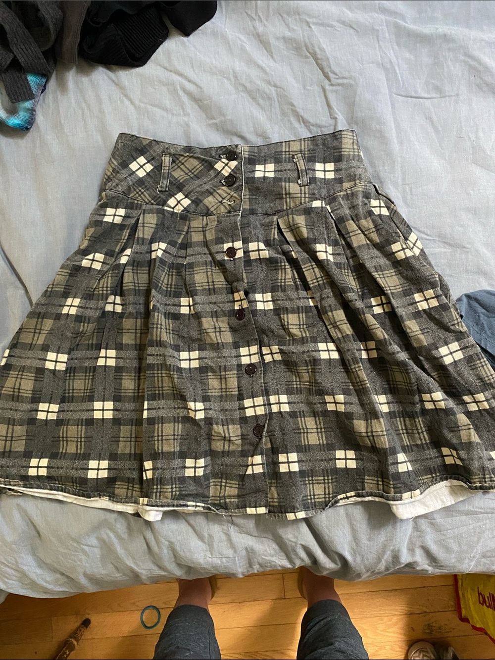 Source Unknown Black and White Plaid Button-Front Skirt